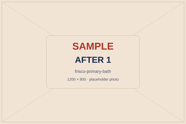 SAMPLE placeholder: walk-in shower with large-format tile and a glass panel where the tub stood