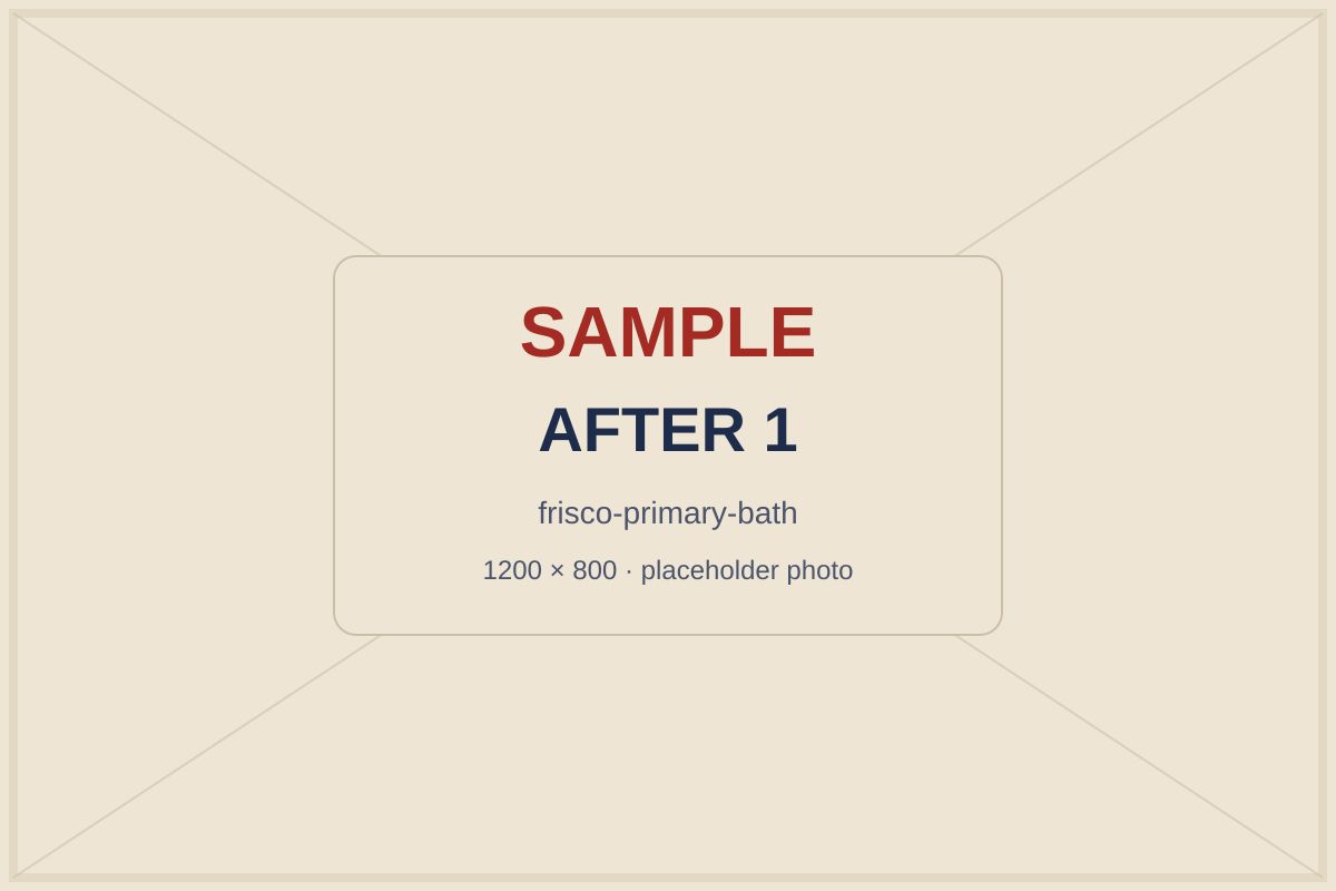 SAMPLE placeholder: walk-in shower with large-format tile and a glass panel where the tub stood