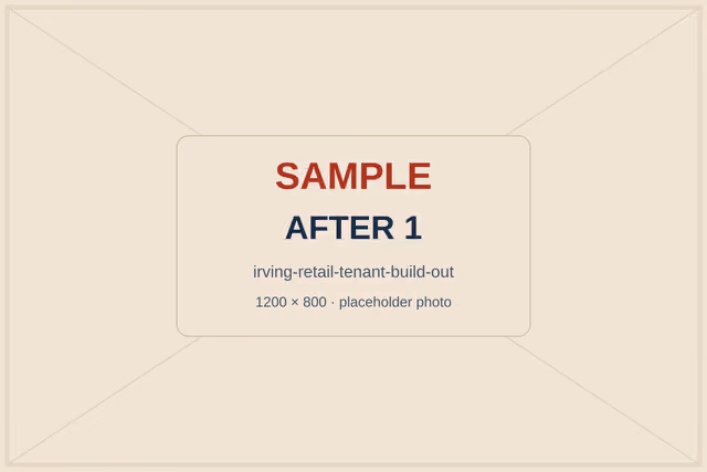 SAMPLE placeholder: same sales floor with new partition walls, LVT flooring and bright lighting