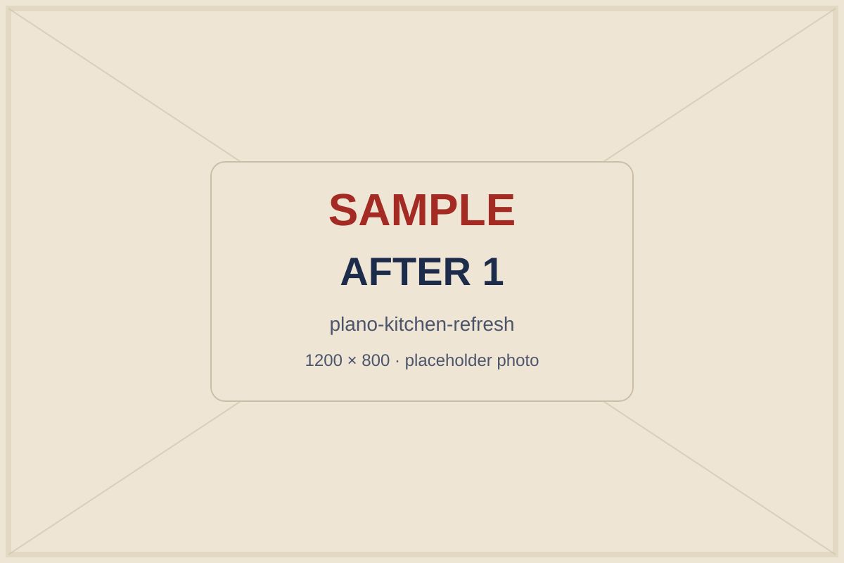 SAMPLE placeholder: same sink wall after painting, with quartz counters and an undermount sink