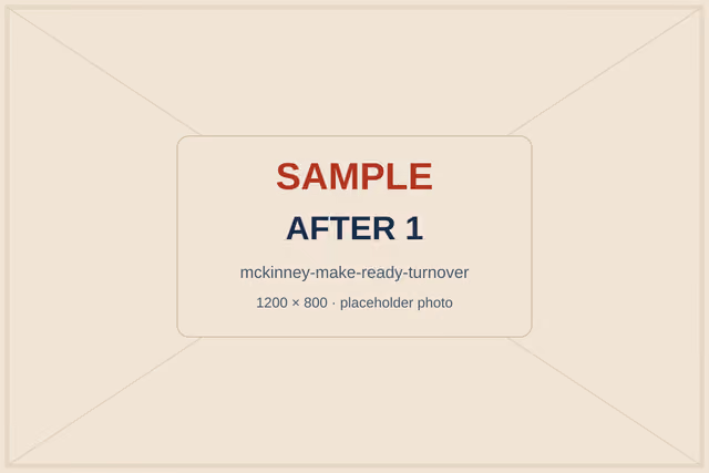 SAMPLE placeholder: same bedroom with new LVP flooring and fresh neutral paint