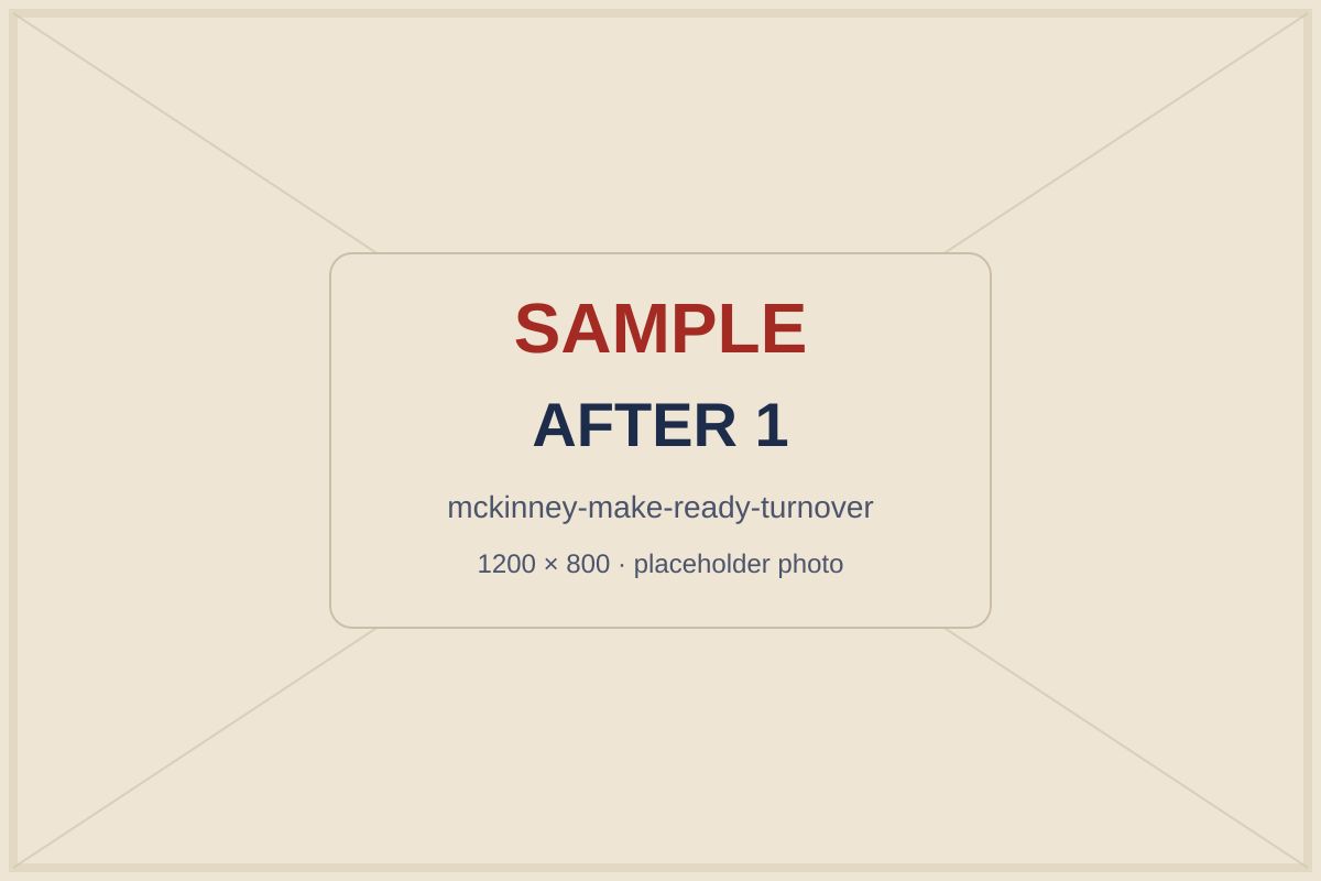 SAMPLE placeholder: same bedroom with new LVP flooring and fresh neutral paint