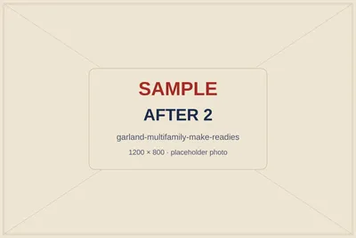 SAMPLE placeholder: same kitchen with new cabinet pulls, a patched laminate top and touched-up cabinets