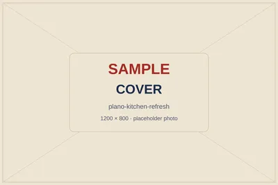SAMPLE placeholder: finished Plano kitchen with painted cabinets, quartz counters and a white tile backsplash